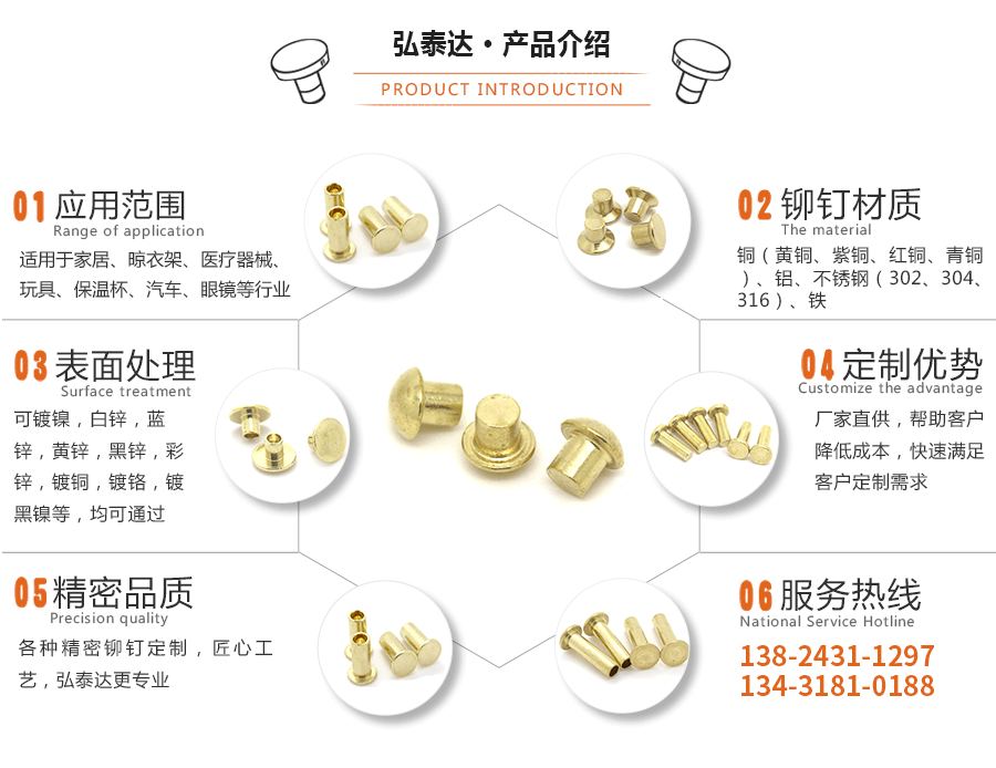 半圓頭黃銅鉚釘